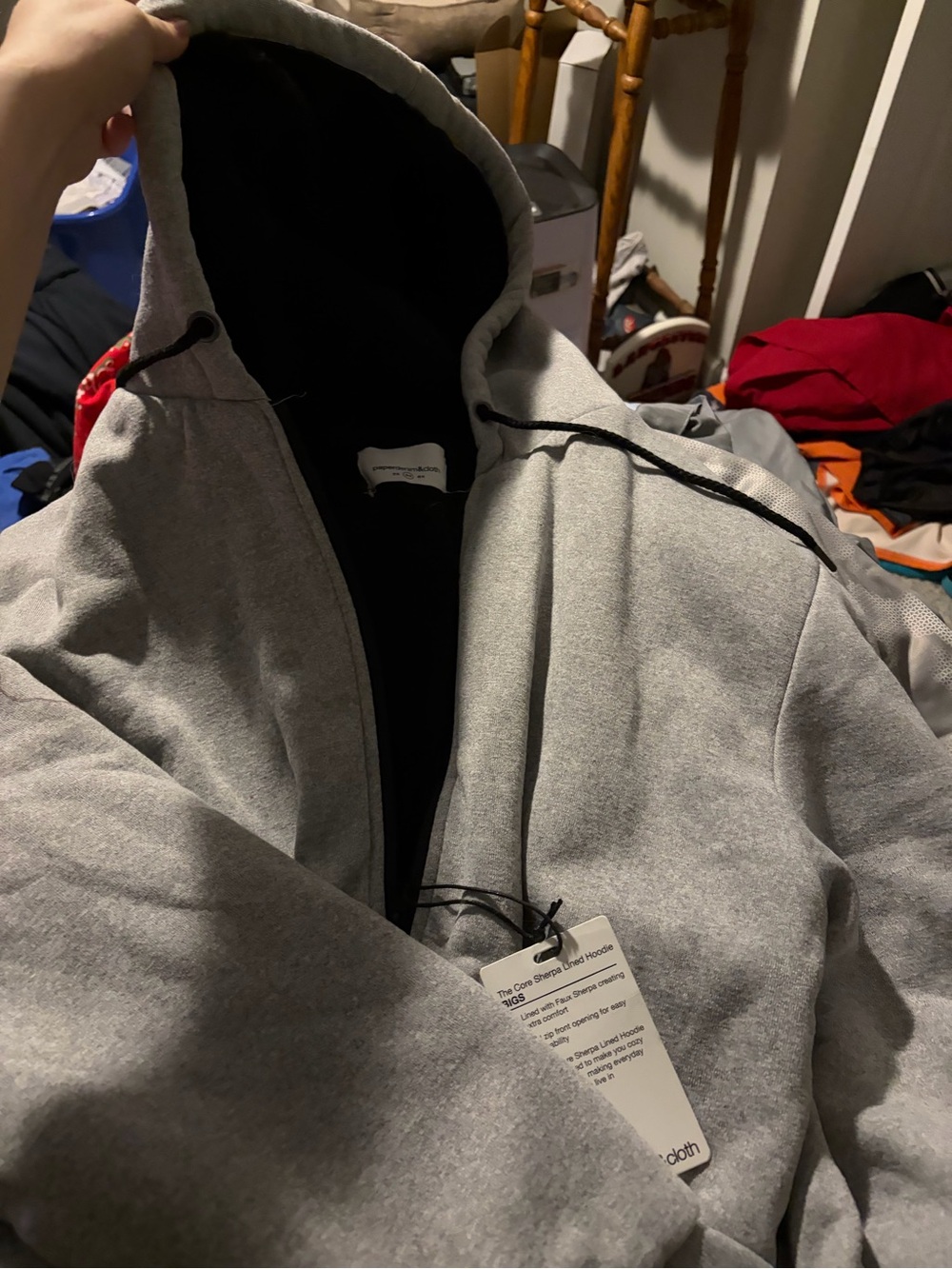 Grey Hooded Zip-Up Sweatshirt - Black Lining